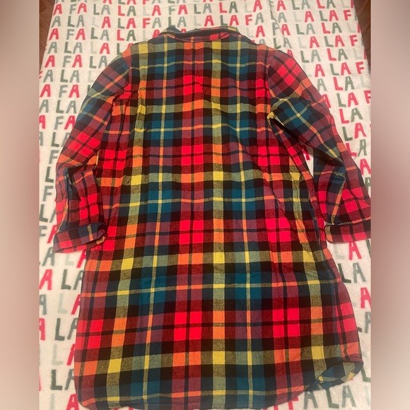 Hanna Andersson women’s Colorful Plaid flannel Button-Up nightshirt w/pockets - Picture 6 of 8
